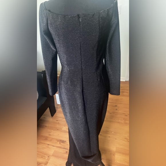 Black Metallic Off Shoulder Evening Dress - Picture 2 of 3